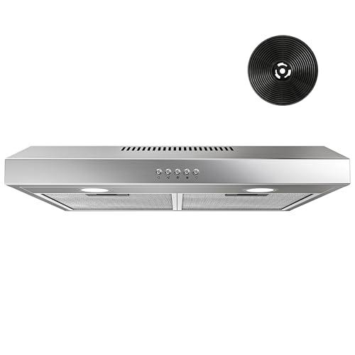 FIREGAS Cappa aspirante 60 cm, cappa aspirante con LED, 3 livelli di potenza, potente cappa aspirante, cofano efficiente con motore brushless, filtro antigrasso e filtro a carbone