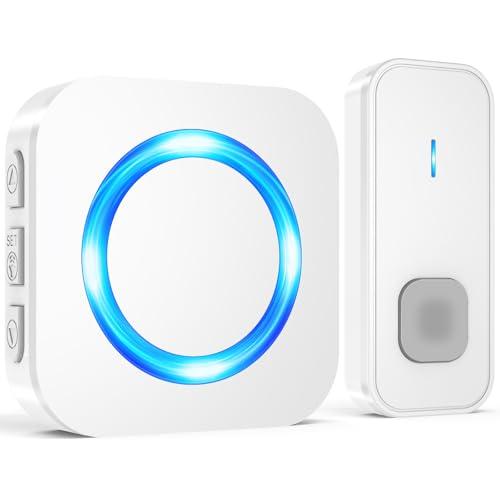 SURFOU Campanello Senza Fili Impermeabile per Esterni, Campanello Rumoroso Wireless a Lunga Distanza di 400 m per la Casa, 5 Volumi, 55 Suonerie, Indicatore LED lampeggiante, Doorbell Batterie incluse