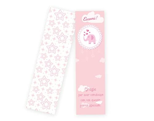 50 Segnalibri Battesimo Compleanno Bigliettini Bomboniera Elefante Bimbo