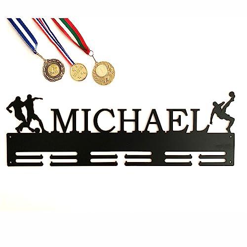Porta Medaglie Personalizzato per Calcio con nome, Giocatore di calcio, Decorazioni Per La Casa, Espositore Per Montaggio A Parete Con Gancio Per Appendere Medaglie, Supporto in Metallo