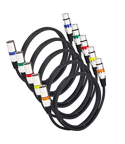 PERMUST 5 PC Cavo XLR a 3 pin maschio-femmina per microfono 1,5 m cavo di collegamento cavo segnale DMX Cavi Dmx per luci da palcoscenico (connettore in metallo)