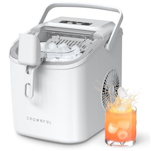 CROWNFUL Macchina per Cubetti di Ghiaccio, Portatile 9 cubetti pronti in 6 minuti, macchina per ghiaccio autopulente, 12 kg/24 ore, ideale per casa, cucina, ufficio, bar, festa (bianco)