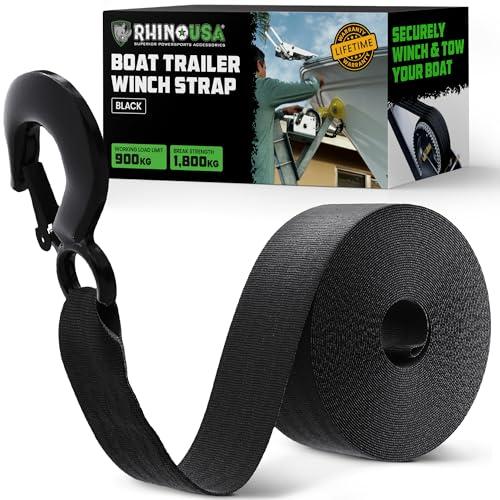 Cinghia per verricello per rimorchio per barche (5 cm x 6.1 m) - Resistenza alla rottura di 1800 kg - Pulegge per verricello per pontone, Waverunner, accessori per barche da pesca (Nero)