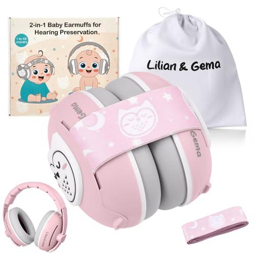 Lilian&Gema 2 in 1 Cuffie Neonato Antirumore -25dB,Protettori acustici per neonati, archetto regolabile, antiscivolo e antistress, protezione acustica ideale per neonati fino a 48 mesi