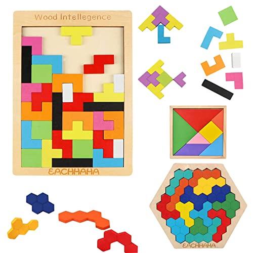 EACHHAHA 3 in 1 Puzzle di legno |Tangram Bambini Set | Giochi Montessori 3 4 5 6 Anni | Giocattoli di Formazione del Cervello | Regali Educativi per Bambini