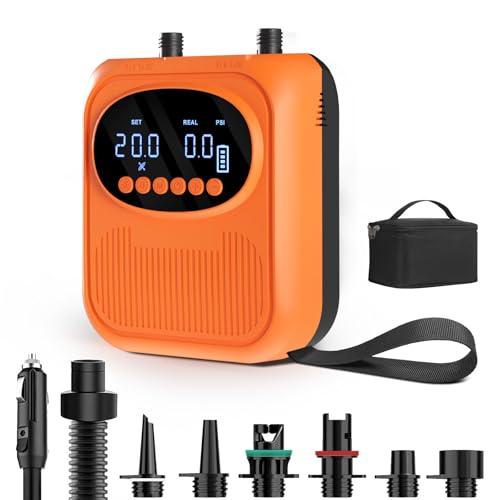 20PSI Pompa Elettrica SUP, Ricaricabile con Connettore Auto 12V, Gonfiaggio/Sgonfiaggio Automatico per SUP, Kayak, Tende, Materassini e Inflatable