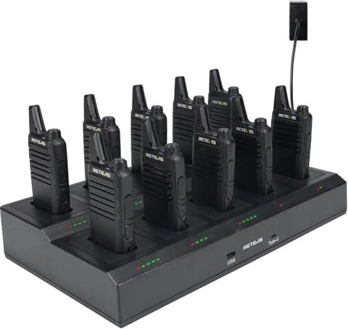 Retevis RT622 Walkie-Talkie, 113g Ricetrasmittenti Portatile Caricaba a 10 Vie, Clip Posteriore Rimovibile, 5 Indicatori LED, 10 Walkie Talkie Professionali Ristorante, Ospitalità (Nero, 10 Pezzi)