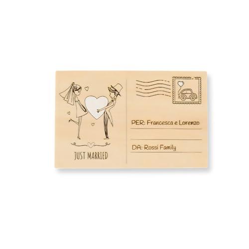 Biglietto cartolina PERSONALIZZATO auguri matrimonio, nozze, anniversario - disegno sposi - personalizzabile con nome e dedica - Idea Regalo sposi - Portasoldi matrimonio