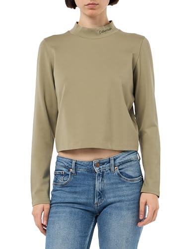 Calvin Klein Donna Maglietta Maniche Lunghe Milano Logo Elastic Top Collo a Lupetto, Beige (Nordic Dust), M