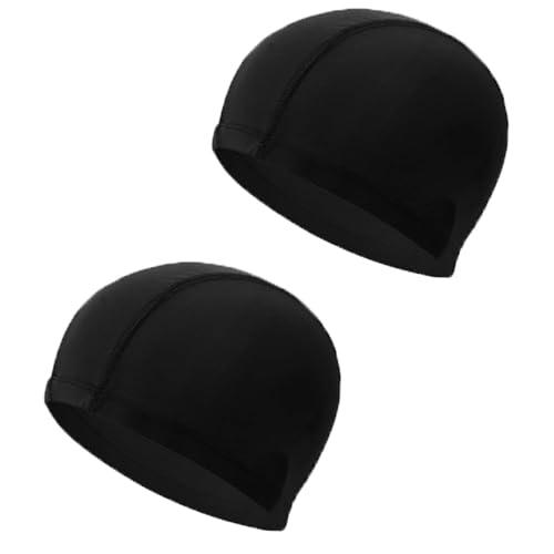 2 Pcs Cuffia da Nuoto Unisex per Donne e Uomini - Elastica, Nera, in Tessuto per Adulti