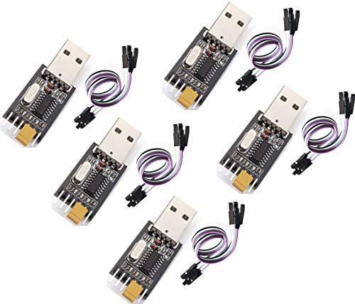 TECNOIOT 5pcs USB to TTL Converter UART module CH340G CH340 3.3V 5V Switch + Cable