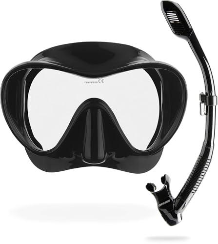 Cressi F1 Combo - Combo Set Maschera Frameless F1 + Snorkel Dry per Immersioni e Snorkeling, Nero, Taglia Unica, Unisex Adulto