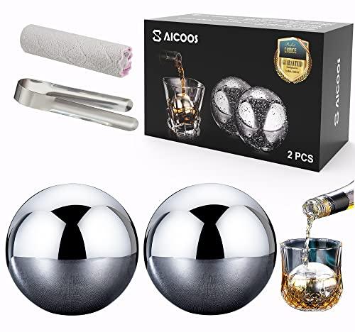 Cubetti di Ghiaccio Riutilizzabili - Cubetti Ghiaccio Acciaio Inox Riutilizzabile, Pietre per Whisky Ice Cubes, Regali Regalo per il Giorno Del Padre per Uomini Mariti （2 XL Sfere,55mm）