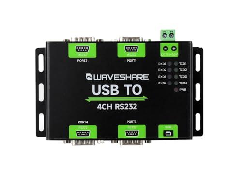 Waveshare Industrial Isolated USB to 4CH RS232 Converter (DB9 Male Interface), Adopts Original FT4232HL Chip, Features High-speed&Stable Communication, compatible with Mac/Linux/Android/Windows, etc