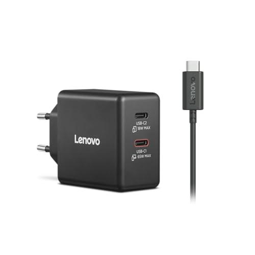 Lenovo Dual USB-C 65W GaN Charger, alimentatore compatto da muro con doppia Type-C, cavo USB-C 1,5m incluso - ideale per laptop, PC, cellulare e tablet: un solo caricabatterie per più dispositivi