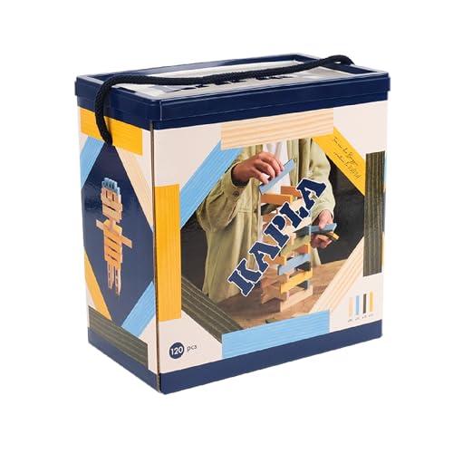 KAPLA - Set di Costruzioni con 120 Assi di Legno Colorate (Naturale, Azzurro, Giallo, Verde), Giochi e Giocattoli in Legno, da 2 Anni...