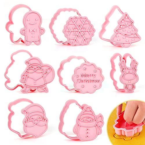 Formine per Biscotti Natale, 8 pezzi Stampini Biscotti Natale, 3D Pressable Formine per Biscotti, Christmas Cookie Cutter per Biscotti Natalizie Torta, Gingerbread Man, Fiocco di neve, Renna
