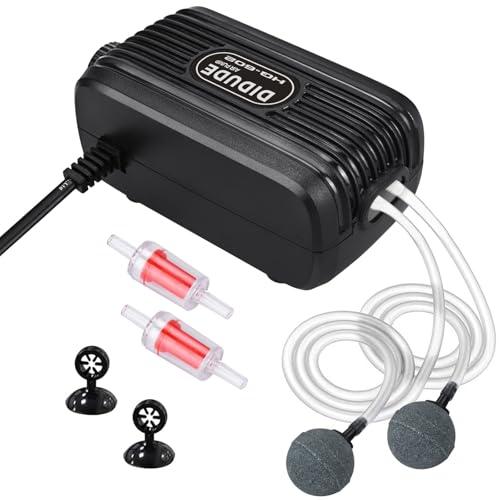 CIRULLI Ossigenatore per Acquario,20-40dB Areatore Acquario Ultra-Silenziosa,Acquari Potente a Doppia Uscita kit Pompa di Ossigeno con 2 Pietre a Bolle e 2 Valvole di Ritegno per Acquario da 10-300L