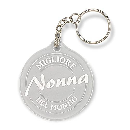 Portachiavi Idea Regalo Festa dei nonni Migliore Nonna Del Mondo a forma di cerchio 6x6 cm in plexiglass trasparente regali originali (Migliore-Nonna)