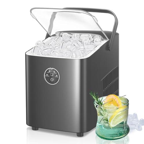 FOHERE Macchina Ghiaccio 14KG in 24h, Cubetti in 6-8 Min, Autopulente, 2 Dimensioni di Ghiaccio, Macchina per il Ghiaccio con Maniglia Portatile per Casa/Cucina/Ufficio/Bar