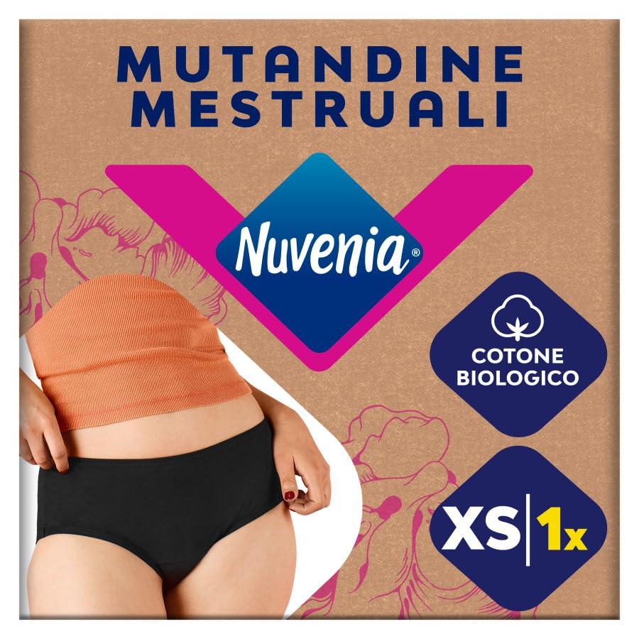 Nuvenia Mutandine Mestruali in cotone biologico, Lavabili e riutilizzabili per Giorno e Notte, Flusso Moderato-Abbondante, Colore Nero, Taglia XS, 1 confezione, Comfort fit