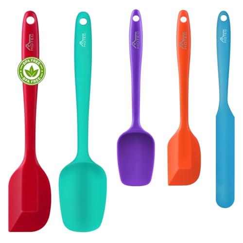 Hotec Spatole in Silicone da Cucina Utensili Cucchiaio, Spatola per Dolci, per Cottura e Miscelazione, Resistenti al Calore,Padella Antiaderente, 5 Pezzi