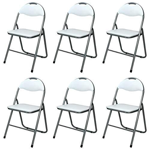 Totò Piccinni SEDIE Pieghevoli comode di Alta qualità in Metallo, Imbottite in Ecopelle Resistenti salvaspazio (Bianco, 6)