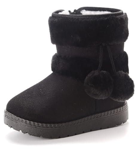 Yeeteepot Bambine e Ragazze Carino Stivali da Neve Calda Foderati Stivaletti Inverno Morbide Piatto Stivali Bambini Pelliccia Antiscivolo Boots， Nero 33 EU = 34 CN