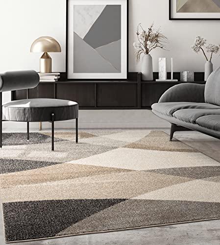 the carpet Pearl - Tappeto moderno a pelo corto, per soggiorno e camera da letto, motivo geometrico, a onde, 160 x 220 cm, colore beige