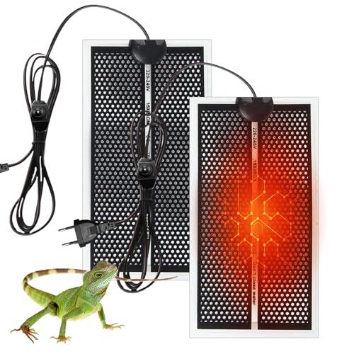 SPORWAY Tappetino riscaldante rettile, 2 pezzi, tappetino riscaldante per terrario, tappetino riscaldante regolabile, con regolatore di temperatura per rettili, tartarughe, serpenti, lucertola, geco