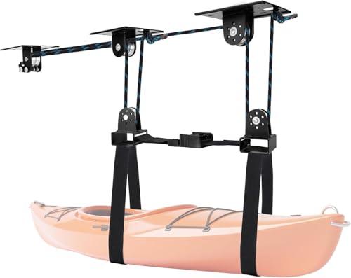 Hikeen Paranco per Kayak da Soffitto, Sistema di Sollevamento per Kayak ad Alta Portata, capacità Fino a 70 kg, Ideale per Box di Carico e Organizzazione Garage, Adatto per Soffitti da 3-4,5 Metri