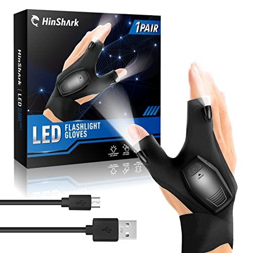 Hinshark Regalo Uomo, Ricaricabile Guanti con Luce LED Gadget Utili, Idee Regalo Uomo Regali per Lui/Papà, Regali Uomo Natale Originali, Regali per la Festa del Papa, Idee Regalo Natale 2024 Uomo