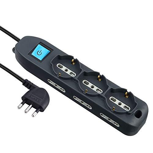 Electraline 62039 Multipresa 9 Posti con Cavo, Nero, 3 m