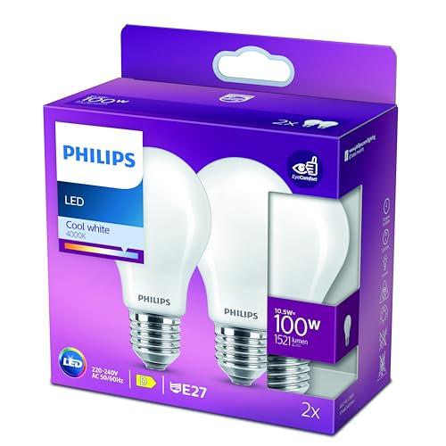 Philips Led Lampadina LED Goccia, 10.5W, E27, Luce Bianca Fredda, 1521 lm, 2 pezzi