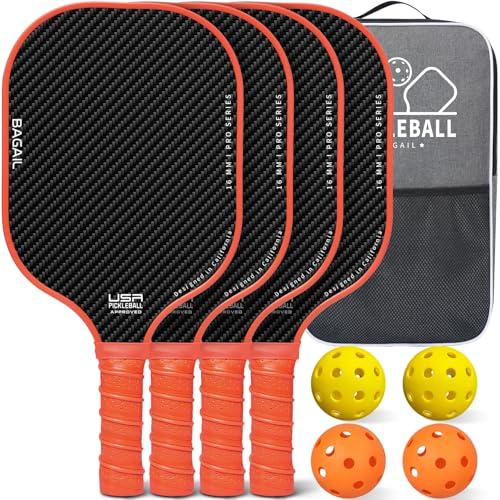 BAGAIL Set di racchette da pickleball, racchette con 4 palline, leggere - Elevato assorbimento degli urti - Ergonomiche, adatte per partite indoor e outdoor, Arancione