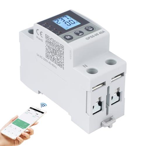Interruttore wifi 63A stabilizzatore di tensione 220V magnetotermico contatore energia elettrica 2P con Funzione di autoreset Sovratensione/sottotensione e sovracorrente (GPS8-06-U)