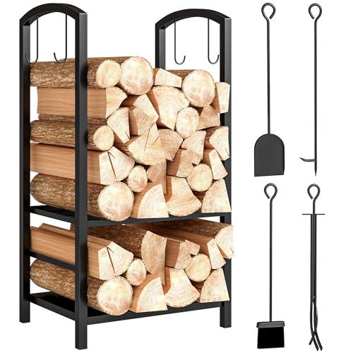 Outsunny Portalegna Elegante in Metallo Su 2 Livelli Con 4 Utensili da Camino Robusto e di Qualità 40x30x74.5cm Nero