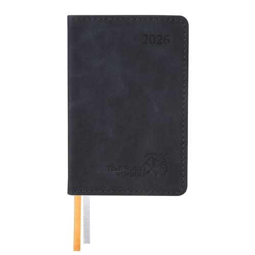 POPRUN Agenda Settimanale 2026 Piccola A7 in Italiano - Agendina Tascabile 2026 Formato 7,5x11,5 cm - Mini Planner 26 con Copertina Morbida in Pelle PU e Carta da 70 g/m², Nero
