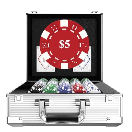 HEITOK Poker Chips, set di 600 chip da casinò con numeri, custodia da viaggio in alluminio, impermeabile da 11,5 Gram Poker Set per Texas Holdem Blackjack Gambling