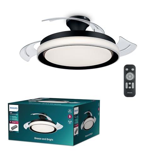 Philips LED Bliss Ventilatore da soffitto con luce, Dimmer a Fasi, Lampada 28W, Ventilatore 35W, Luce Bianca da Calda a Fredda, Telecomando Incluso, Nero