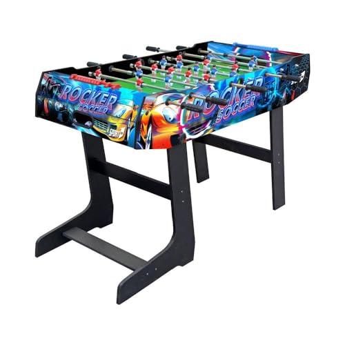 Sport1 Calcetto salvaspazio pieghevole. Calcetto balilla con gambe, da interno in MDF, misure 121x61x85cm. Bigliardino da casa con 8 aste passanti. Segnapunti e palline incluse. Uso indoor.