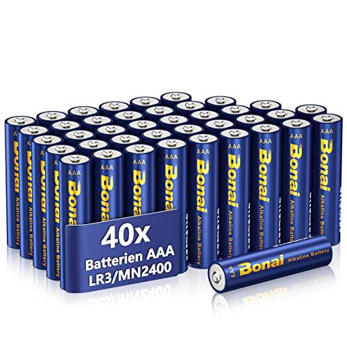 BONAI Longlife Batterie AAA, (Pack of 40) Pile Ministilo AAA Stilo Alcaline 1,5V ad Alta Capacità Batteria LR3 Lunga Durata di 10 Anni, Imballaggio Ecologico, per Giocattoli, Dispositivi di Domotica