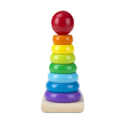 Melissa & Doug Impilatore Anelli - Gioco Torre Bambini con Anelli Impilabili Arcobaleno in Legno, Piramide, Incastri Educativi, Giochini Regalo, +18 Mesi