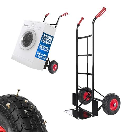 Avilia - Carrello con Ruote Portatutto in Acciaio da 200Kg per Trasporto Sicuro di Carichi Voluminosi, con Maniglie Antiscivolo, Ruote e Struttura Compatta Maneggevole (Nero)