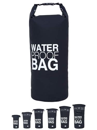 DonDon Dry Bag Borsa Impermeabile da 2l, 5l, 10l, 15l, 20l, 30l con Tracolla - Nero 10 Litri