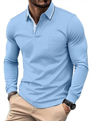 SwissWell Polo Uomo Manica Lunga Golf T-Shirt con Taschino Traspirante e Leggera