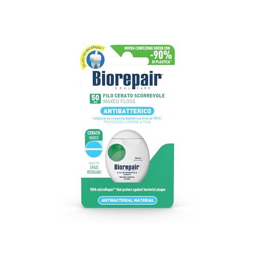 Biorepair, Filo Interdentale Antibatterico Cerato Scorrevole, Aroma di Menta Fresca - 1 Confezione da 50 mt