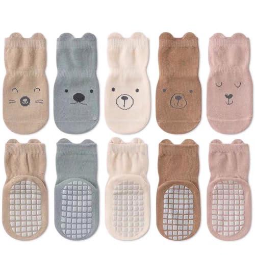 HAGOT 5 Paia Calzini Antiscivolo in Cotone Bambino, Calzini alla Caviglia con Simpatici Cartoni Animati e Animali, per Bambini, Bambine e Ragazzi