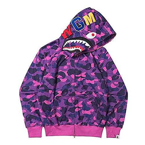 LIAOPUFUS Uomo 3D Stampato Shark Felpa con Cappuccio Hip Hop a Maniche Lunghe Zipper con Cerniera Mimetica Moda Street Wear(M,Viola Destra)
