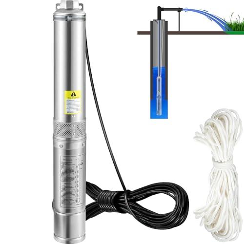 VEVOR Pompa d'Acqua Sommergibile 750W Flusso 100L/min per Piscina Giardino Orto in Acciaio Inox, 230 V Prevalenza Max. 66m, per Pozzo